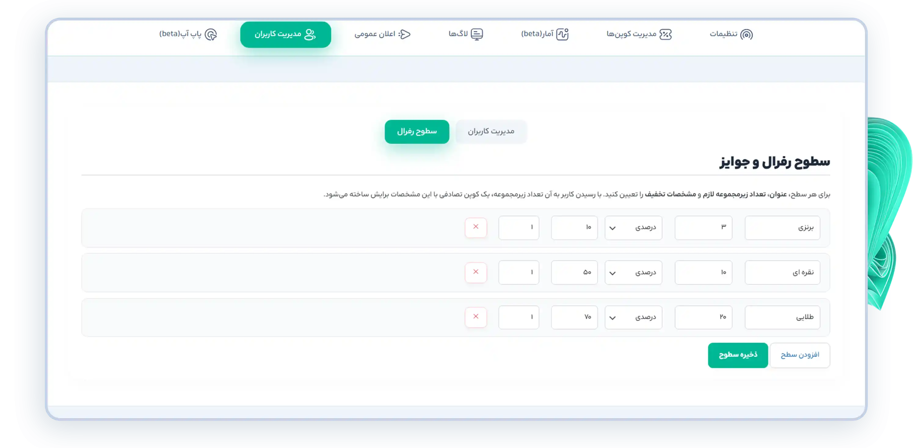 سطوح رفرال و جوایز